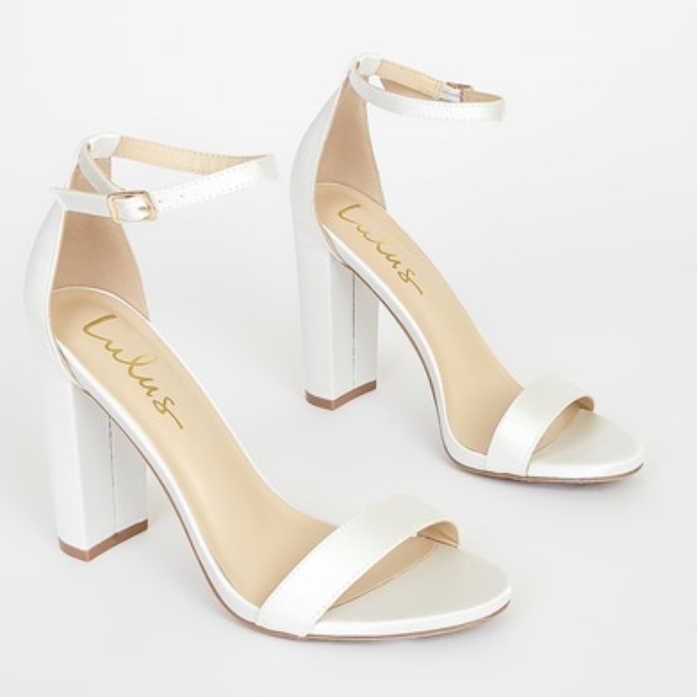 NEW Lulus Taylor Ivory Satin Ankle Strap Heels White - Size 8